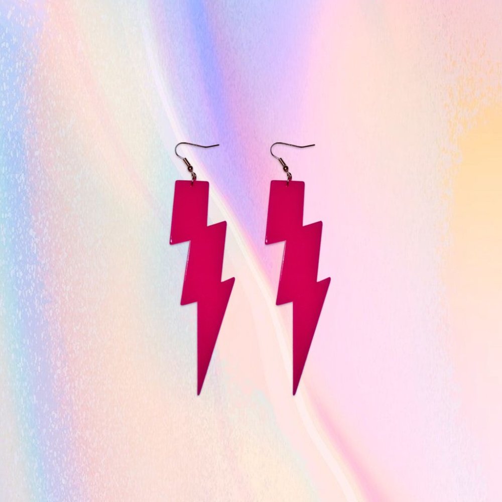 FASHION PINK LIGHTNING BOLT EARRINGS TRENDY